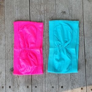 Pink & Blue Turquoise Neon Bandeau Set - Medium Tube Bra